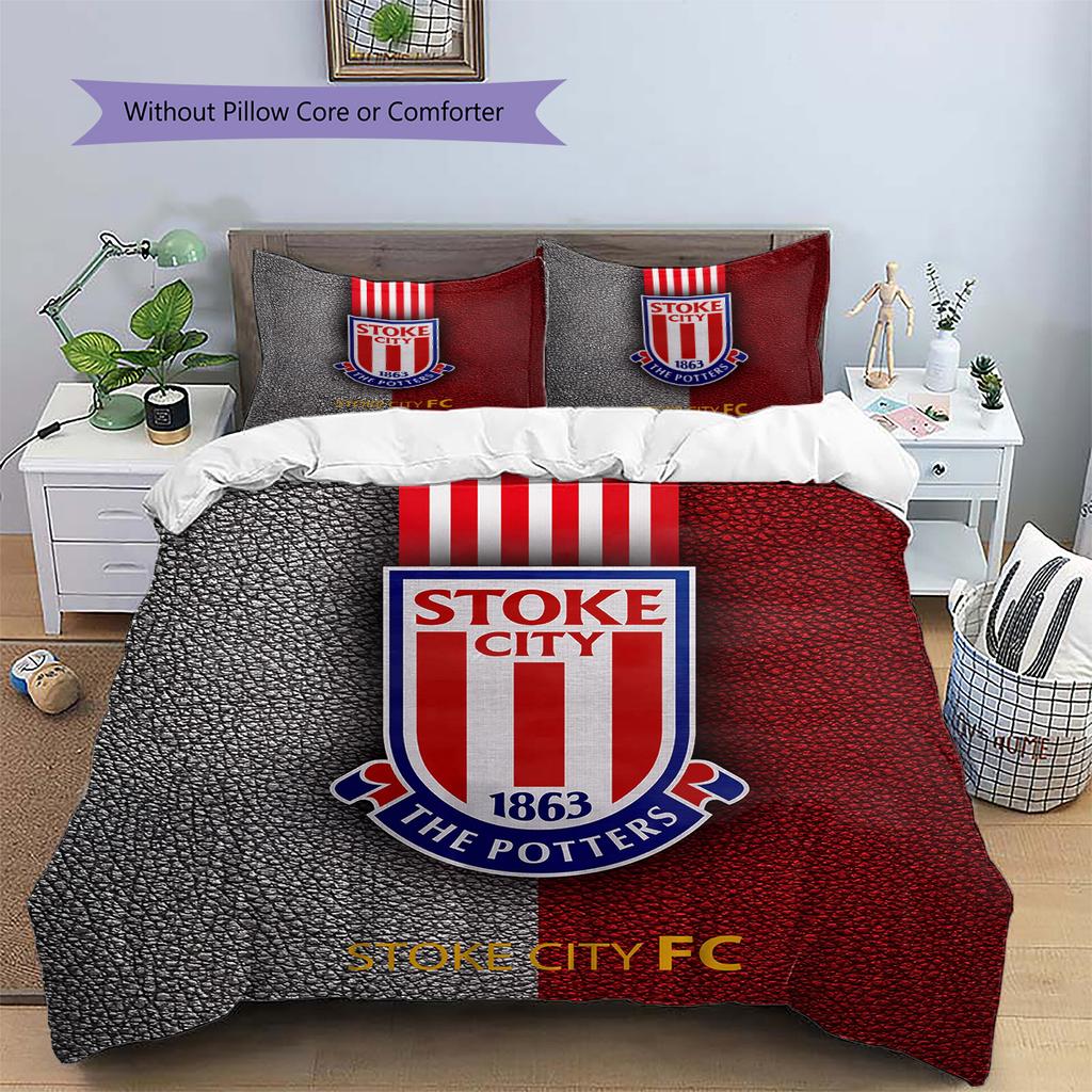 Stoke City FC Muster Bettwäsche Bettdecken-Set Heimdekoration Geschenk (1 Bettbezug + 2 Kissenbezüge (ohne Füllung))
