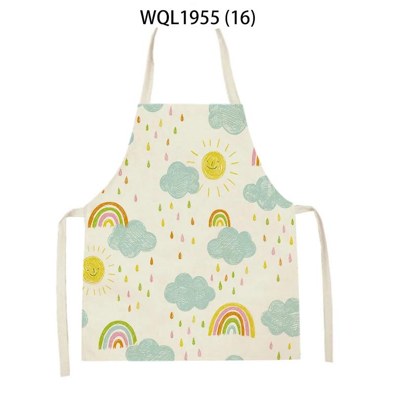 Cartoon Rainbow Clouds Kitchen Sleeveless Apron Women Men Linen Waist Bib Home Cleaning Apron Cute Animal Household Pinafore