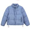 Blue plaid stand-up collar warm short down cotton-padded clothes for women, loose and thickened plaid cotton-padded jackets in winter