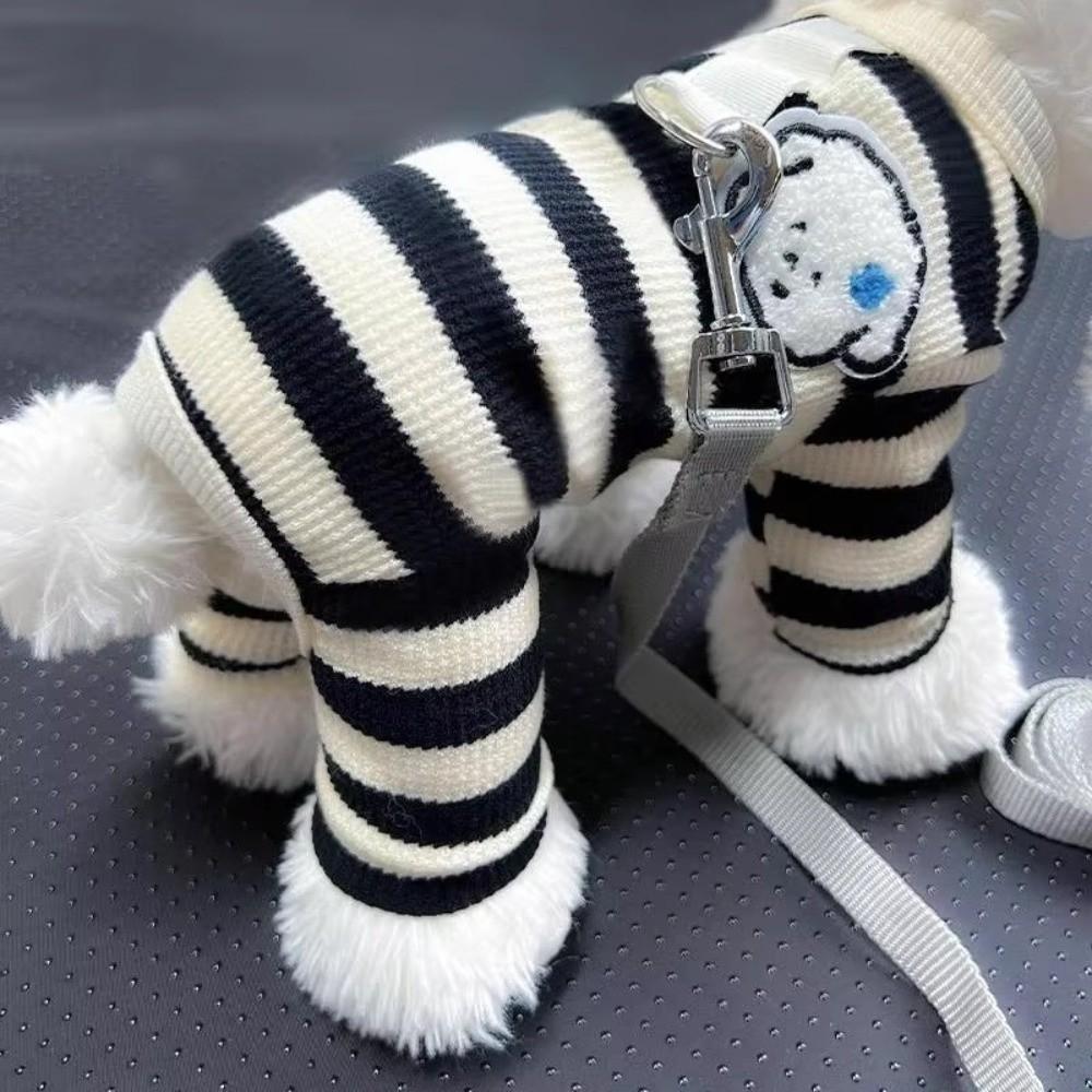 Süßer Weicher Baumwoll-Gestreifter Hundejumpsuit Atmungsaktive Anti-Haarausfall Haustier-Pyjama Vierbeiner Welpenkleidung Mode Haustierbekleidung