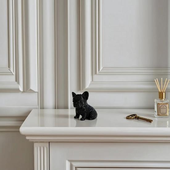 3D Printed French Bulldog Ornament, Black Glossy Dog Sculpture, Minimalist Cute Bulldog Figurine Desktop Decoration for Dog Lovers Gift