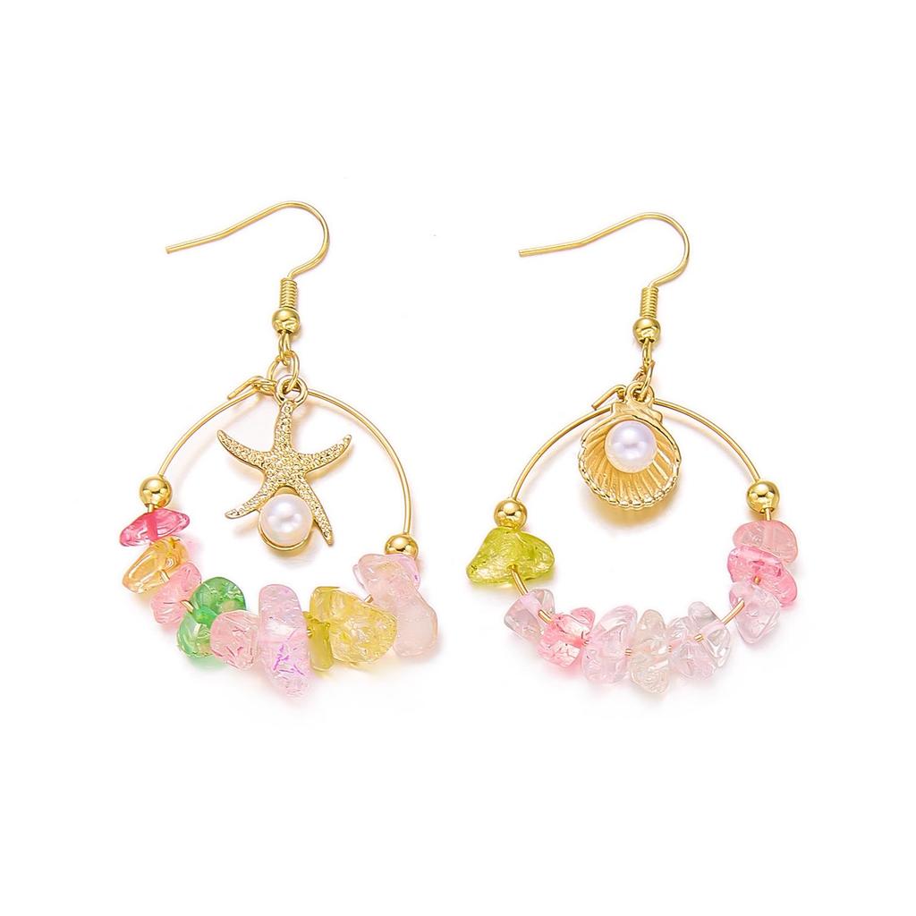 Bohemian Retro Starfish Crushed Stone Pendant Earrings