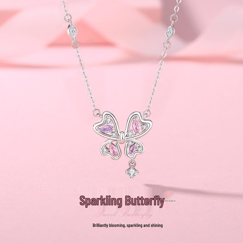 Tichia S925 Sterling Silver Butterfly Necklace - Elegant & Luxurious Clavicle Chain Gift for Women.