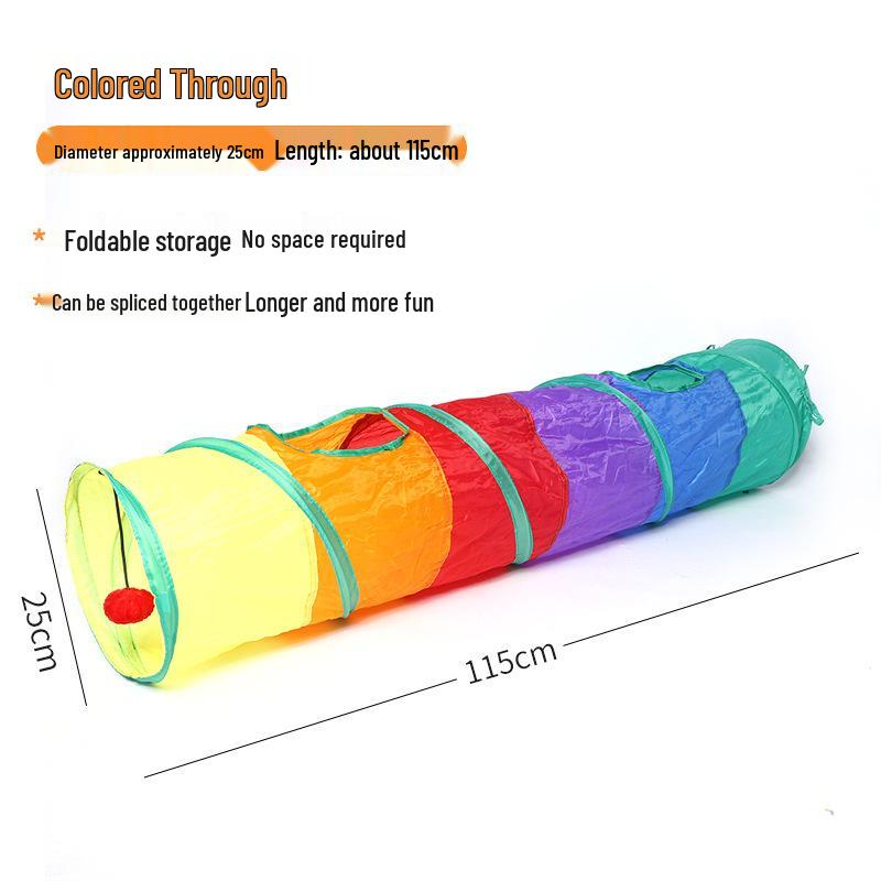 Tęczowy Tunel dla Kota i Wędka z Piórami: Labirynt dla kociaka, Zabawka, Legowisko i Otwór do zabawy