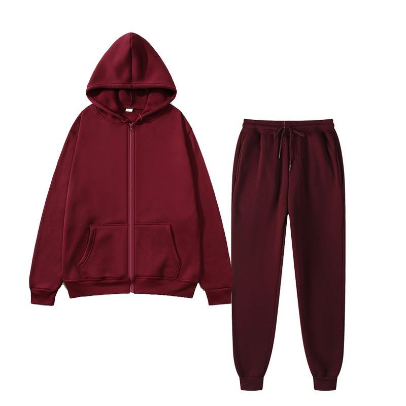Womens Fleece Hooded Zip Tracksuit Loose Fit Solid Color Sportswear Set