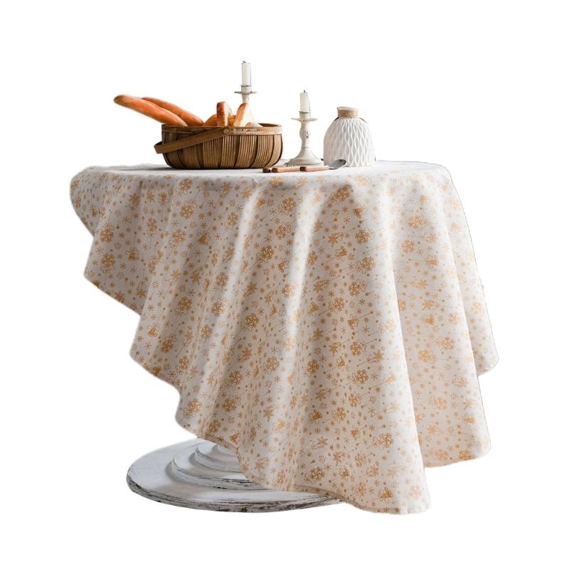 Round Tablecloth 59Inch Cotton Table Cloth Decorative Table Cover for Kitchen Dining Table Buffet Parties and Camping
