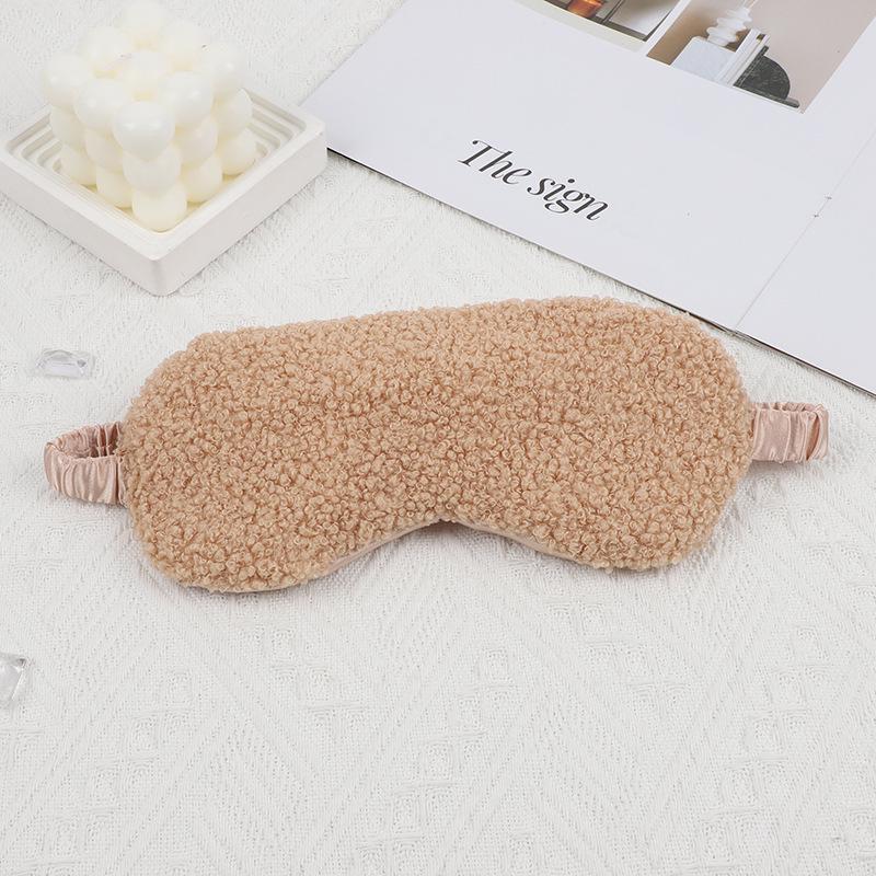 Plush Eye Mask with Elastic Band, Ear-Friendly, Lamb Wool, Solid Color, High-Style Silk Imitation for Napping.