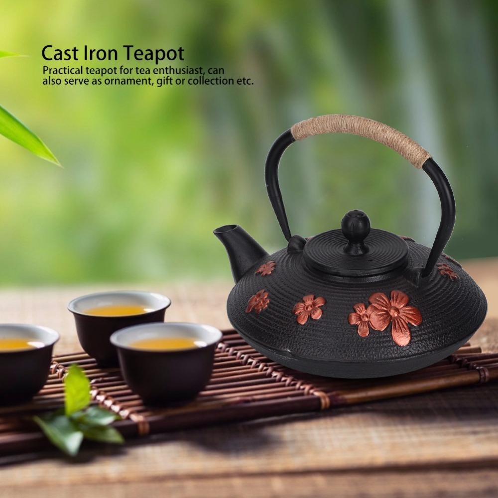 0.9L Capacity Cast Iron Teapot Copper Handle Oriental Teapot Classic Iron Tea Pot  Tea Brewing