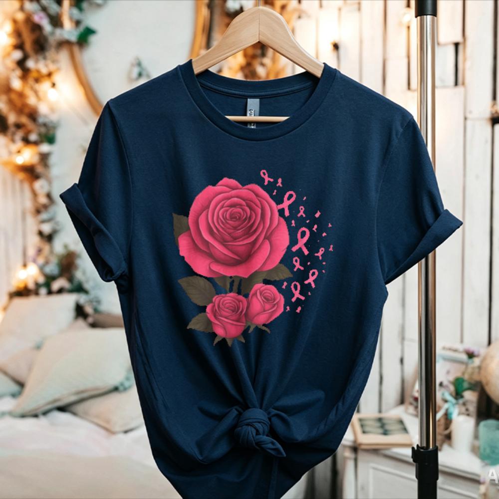In This Family No One Fights Alone TShirt Breast Cancer Awareness Family Support Graphic Tee Ribbon Butterfly Flower Cotton Top