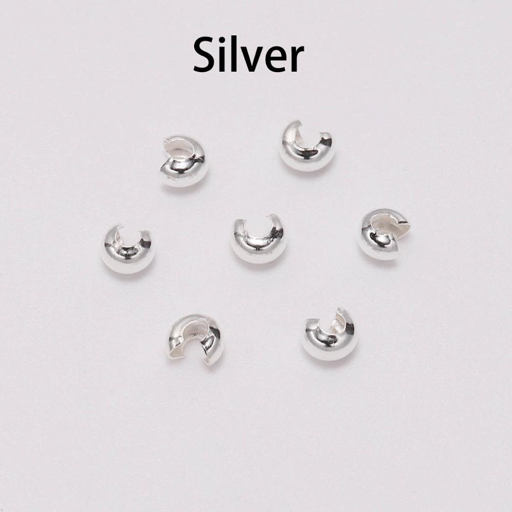 

50-100pcs 3 4 5 mm Gold Crimp Round Covers End Beads Bracelet Necklace Stopper Spacer Beads For DIY Jewelry Making Accessories 3mm серебряный