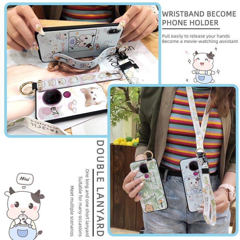 Fashion Design Phone Holder Phone Case For Nokia 5.4 Wrist Strap Cartoon Lanyard Protective Anti-knock Anti-dust Ring