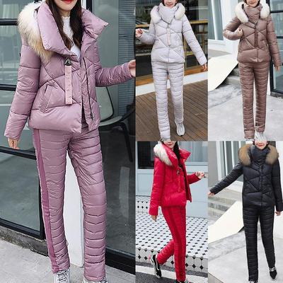 Women's Winter Warm Casual Loose Fur Collar Jacket + Loose Pants Two Piece Set