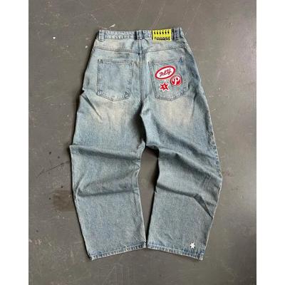 Y2K Harajuku Hip Hop Graphic Oversized Retro Blue Baggy Jeans Mens Womens New High Waist Wide Leg Trouser