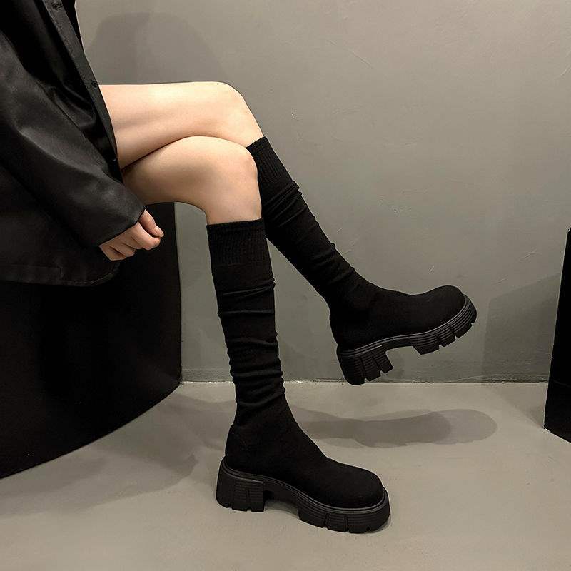 Grey Boots Women's Tall Boots Socks New Shoes Elastic Boots Socks Boots Elastic Socks Knee Knitted Boots