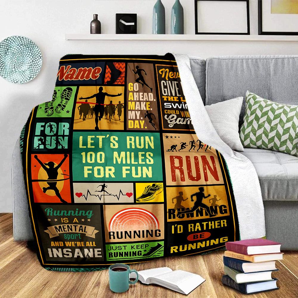 Running Motivation Home Customize Your Name Blanket Comfortable Soft Lightweight Allseason Multipurpose Blanket For Picnics Sofas Offices Beds Living