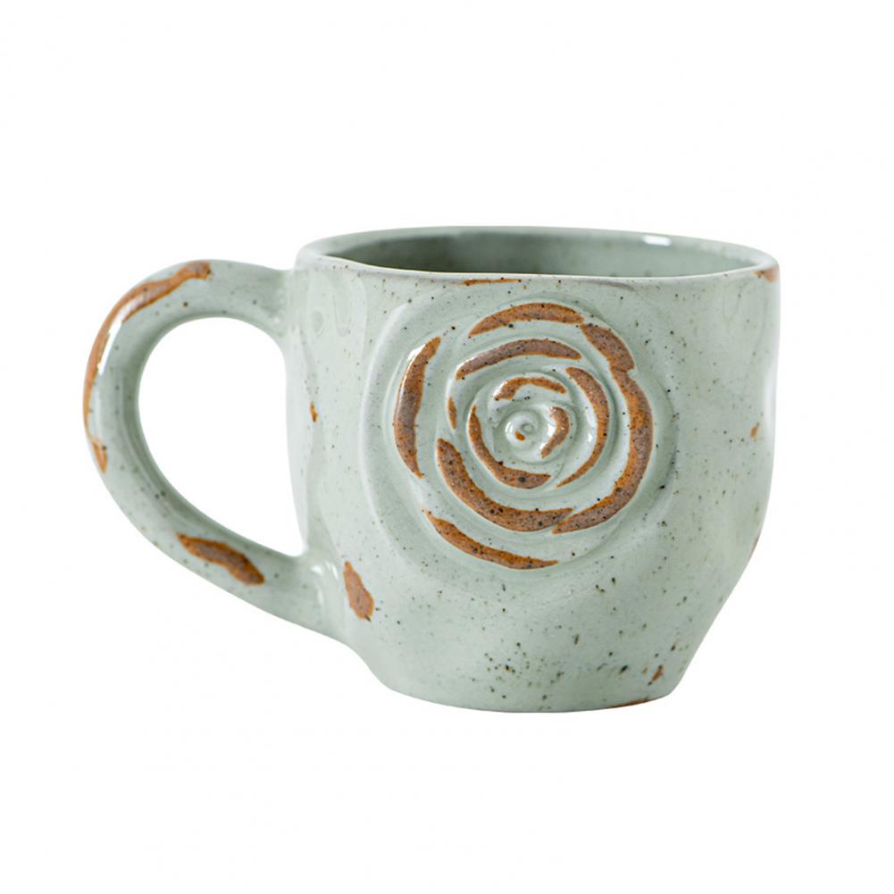 Embossed Coffee Mug Handmade Ceramic Coffee Cup with Rose Bamboo Leaf Embossed Pattern Rustic Textured Mug 260-290ml Microwave