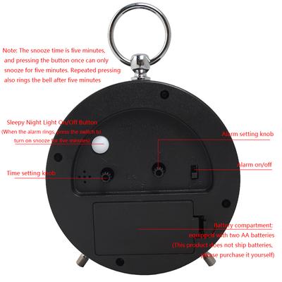European Style Metal Snooze Alarm Clock with Simple Hanging Ring, Quartz Desk Clock, Creative Luminous Student Pointer Clock (sn