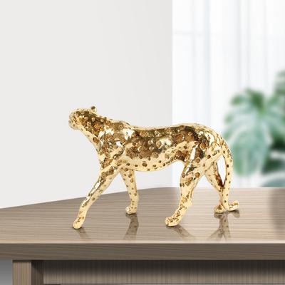 Rękodzieło z żywicy Sztuczna Rzeźba Zwierzęcia Złoty Lampart Gepard Zwierzę Figurki Dekoracyjne Akcesoria do Dekoracji Domu