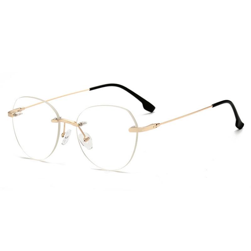 Metal Rimless Glasses Frame Women Prescription Anti-blue Light Myopia Optical Oval Eyewear 0 -0.5 -1.0 -1.5 To -5.0