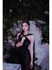 Elegant 2025 French Hepburn-Style Black Backless Ribbon Gown