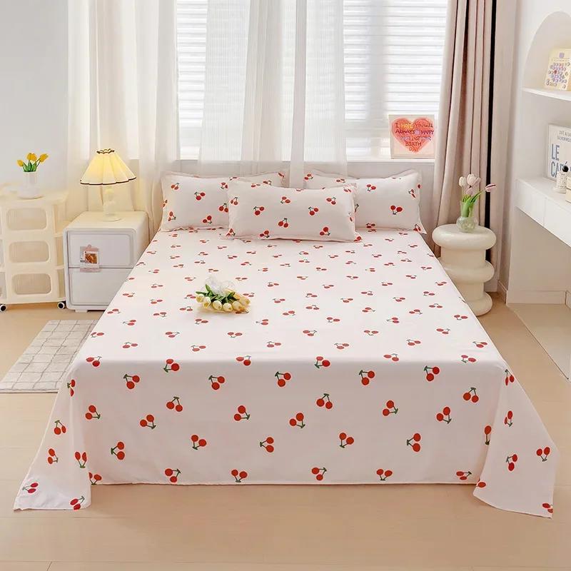 High Quality Single Piece Bed Sheet Washed Cotton Flat Sheet for Student Home Bedroom Twin Full Queen King (Pillowcase Can Order