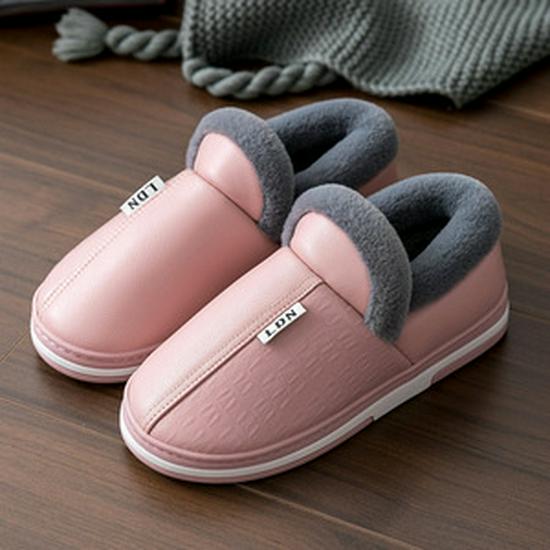 Women's & Men's Waterproof Leather Cotton Slippers for Autumn/Winter 2025 - Indoor/Outdoor, Non-Slip, Heel-Covering Design.