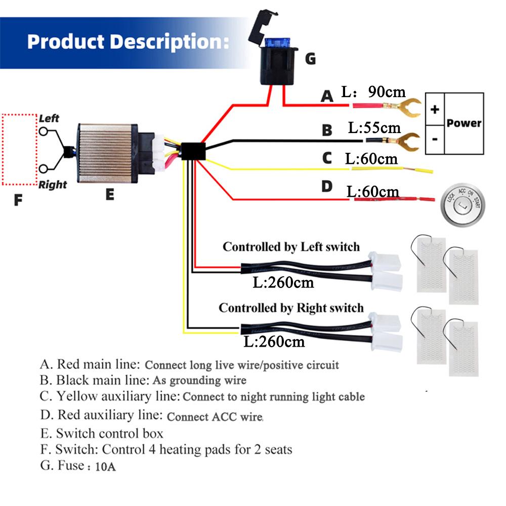 New Build-in Car Seat Heater 12V-13.5V 22-25W Carbon Fiber Heating Pads 6-Level Control Switch with Harness for Auto Accessories