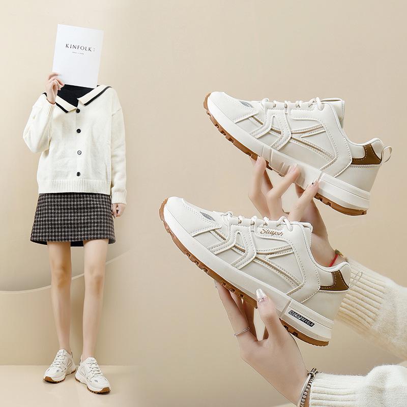 Women's Leather Surface Running Shoes, Spring 2026 - Versatile Casual & Athletic Footwear, Forrest Gump Style, Dad Shoe Design.
