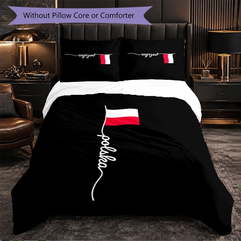 Polen 3-teiliges Bettwäsche-Set Weiches Bettbezug-Set mit Kissenbezügen Bedrucktes Schlafzimmer-Deko-Set für Zuhause