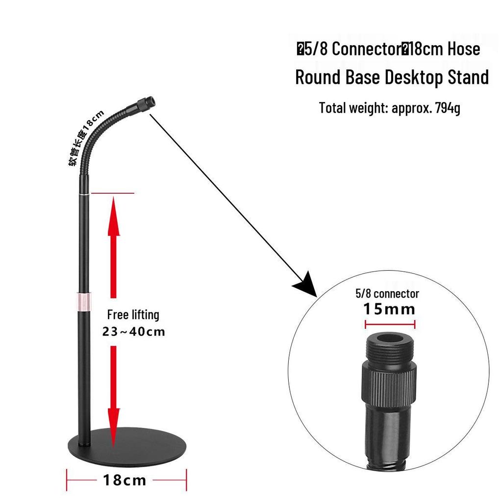 Space-Saving Universal Stand with Metal Base for Phone, Tablet, Fill Light - Adjustable 1/4 Screw Mount