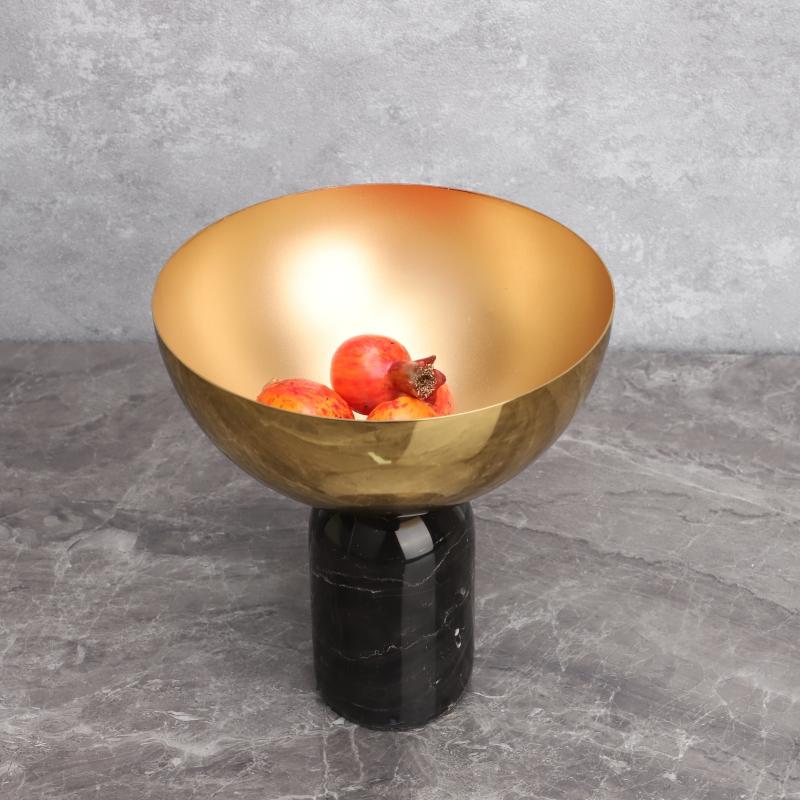 Metal Figurine Desktop Storage Container Candy Tray Flower Vase Metal Handicraft Marble Base Geometric Golden Fruit Bowl