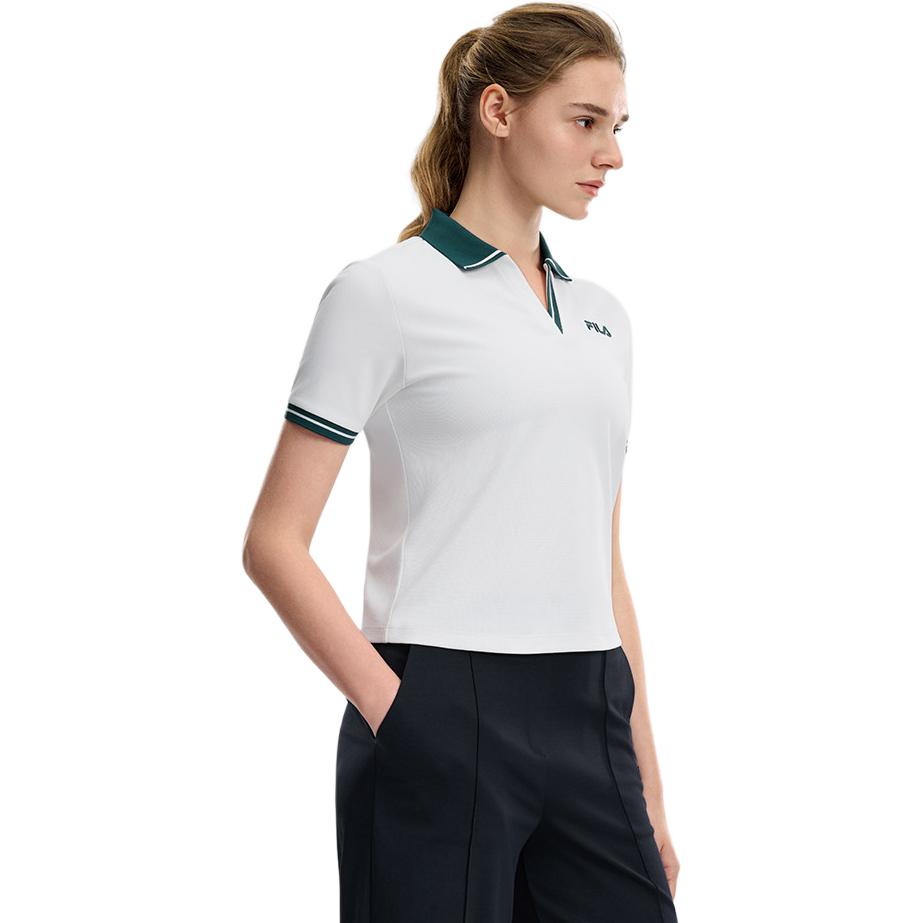 Fila Fitted Quick-Dry Knit Tennis Polo Shirt Women Tops A51W623101F-WT