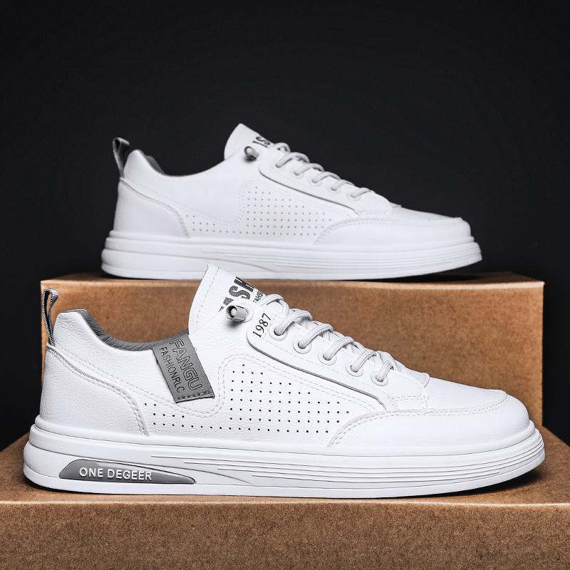 Fashion Original Leather Casual Shoes Men Trendy White Slip-on Men's Sneakers Comfortable Flat Skateboard Shoes Men Zapatos Para Hombre
