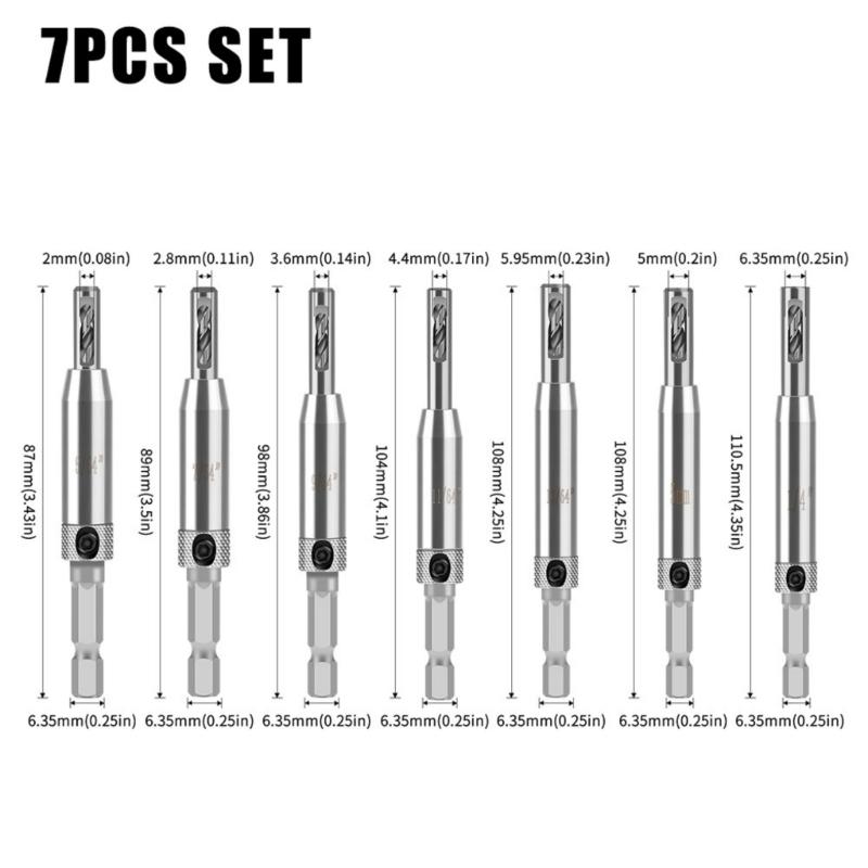 7Pcs Professional Woodworking Centering Hinge Drill Bit Set Change Door Cabinet Window Hole Puncher Jig Guide