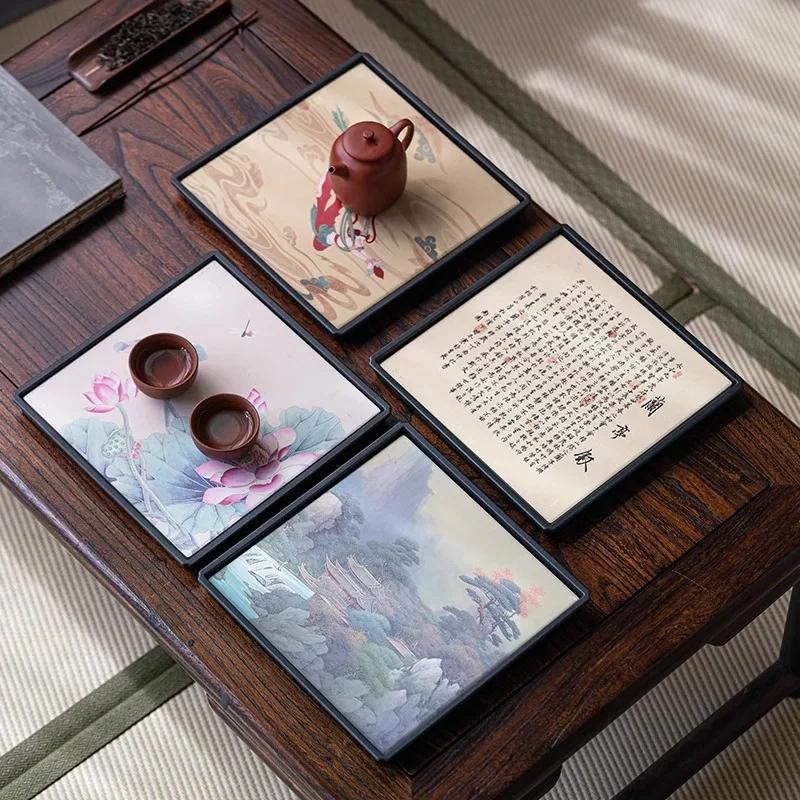 China-Chic Kung Fu Tea Table Rectangular Tray Small Household Begonia Ceramic Absorbent Dry Foam Tray