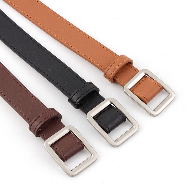Faux Upscale Womens Leather Belt With Refined Rectangle Silver Buckle In Classic Black And Elegant Colors