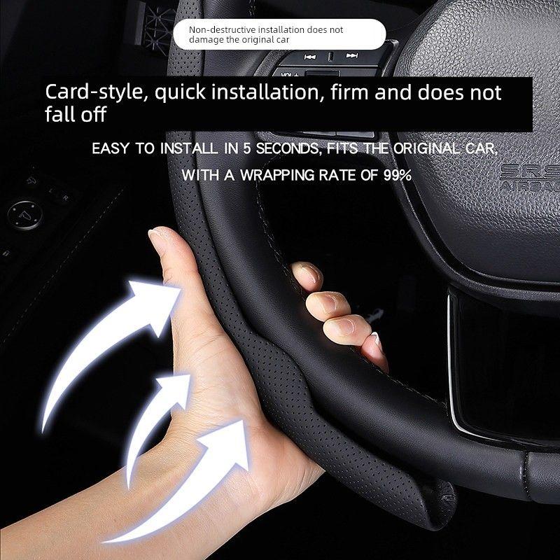Car Steering Wheel Cover, Ultra-Thin, Breathable, Non-Slip, Sweat-Absorbent, New Style, Unisex, Suede Nappa Leather Handle Cover for Summer