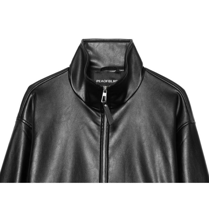Women S Black Faux Leather Zip Up Stand Collar Long Sleeve Casual Coat