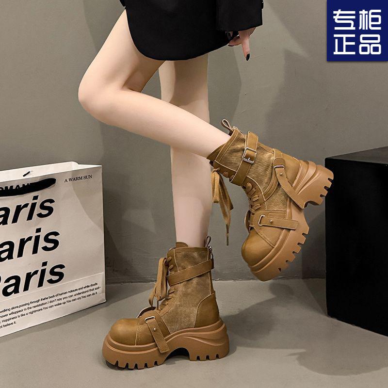 Modne buty Martin damskie nowe lato i jesień retro przystojne małe buty na grubej podeszwie do smażenia ulicznego krótkie buty