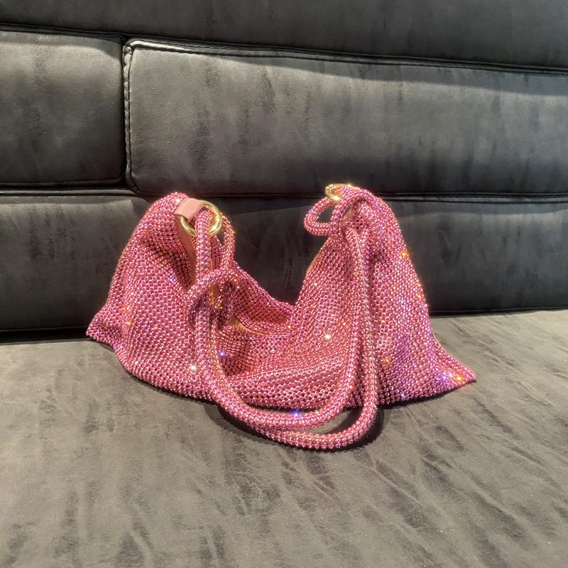 Women'S Bag, Rhinestone Armpit Bag, Diamond-Encrusted Handbag, Pink Bag, Hand-Carried Small Bag, Women'S Bag.
