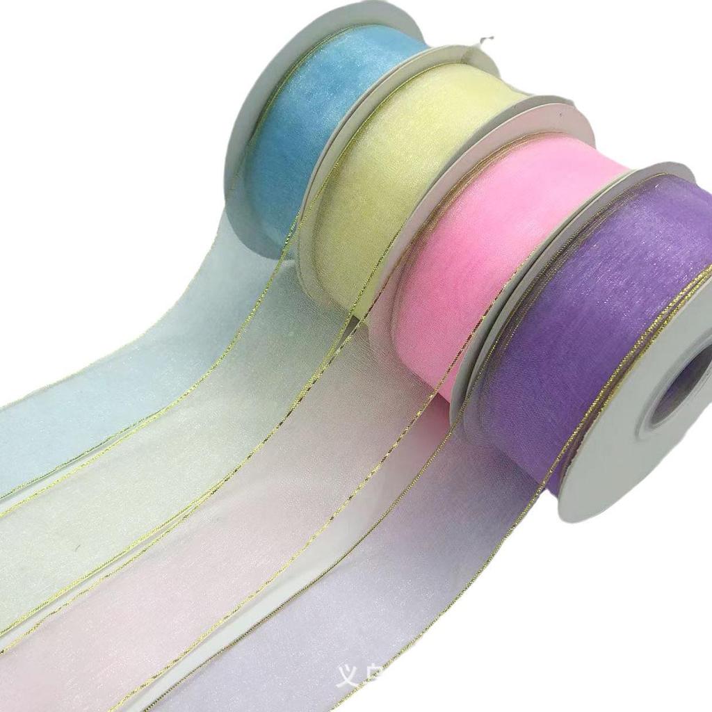 4cm Double Gold-Edged Silk Satin Gauze Ribbon for Gifts, Fresh Flowers, Baking, and Hair Accessories