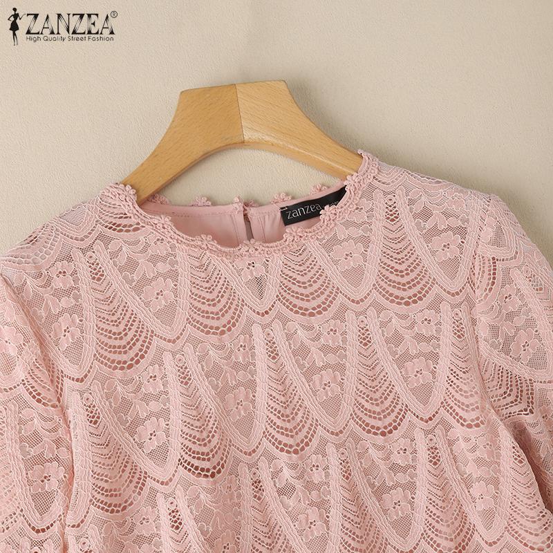 ZANZEA Women Casual Flare 3/4 Sleeve Elegant Lace Patchwork Blouse