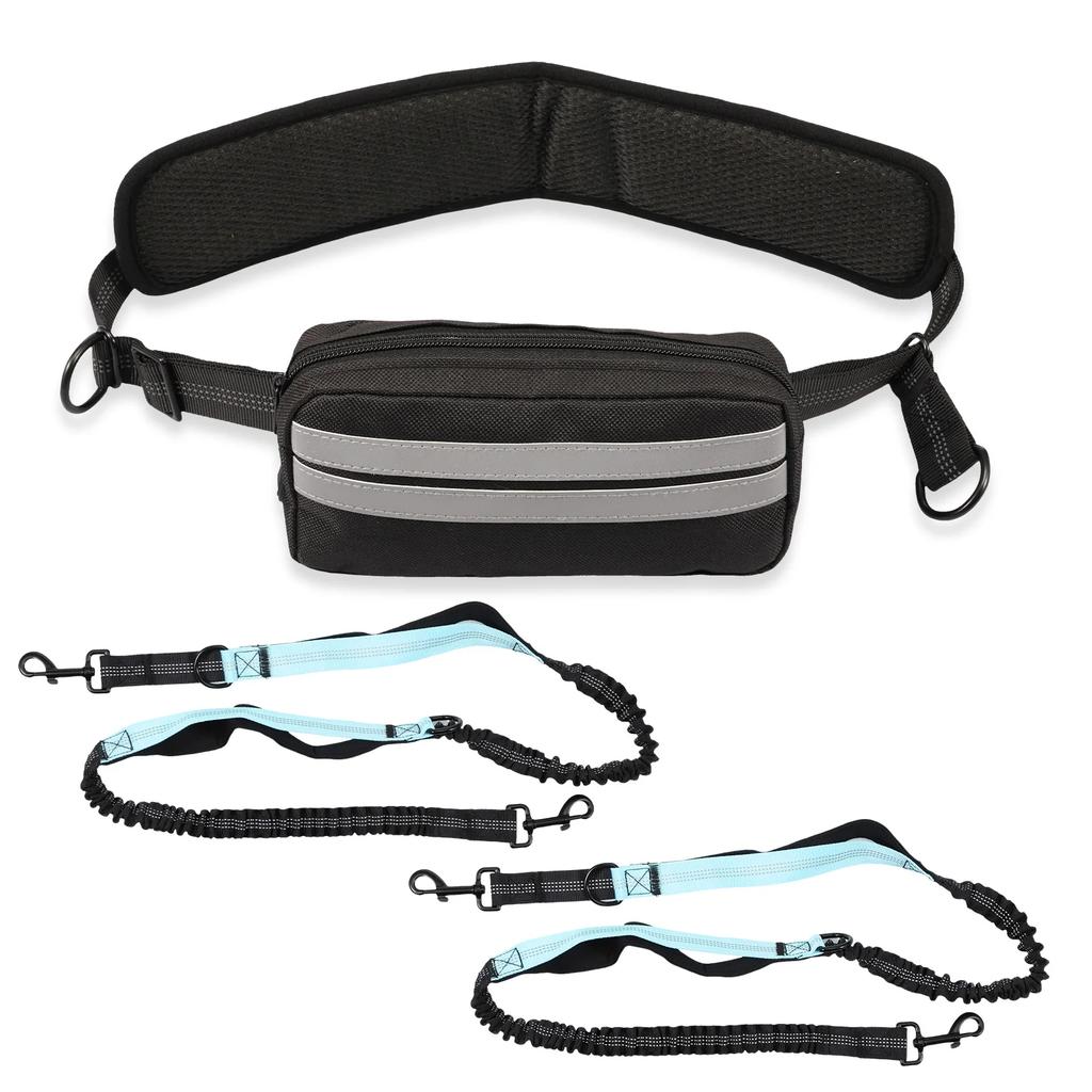 Hands Free Dog Leash for Running Walking Reflective Leash with Waist Bag Retractable Traction Rope for Running Walking Jogging