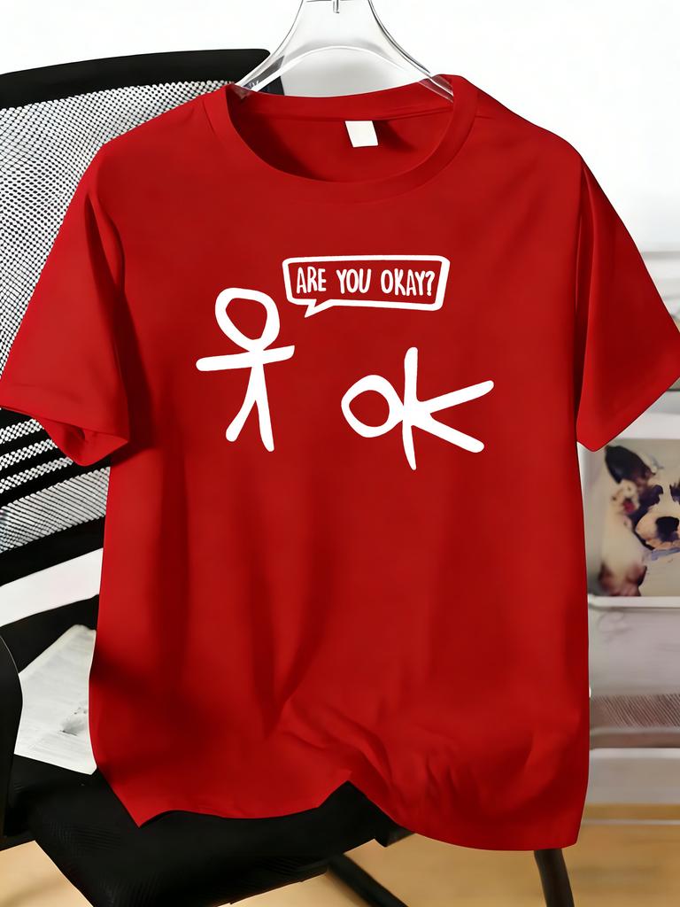 Unisexs Tee Are You Okay Stick Figure Funny Text Print Cotton Short Sleeve Male Casual Streetwear Outdoor Daily Basic Fashion Top