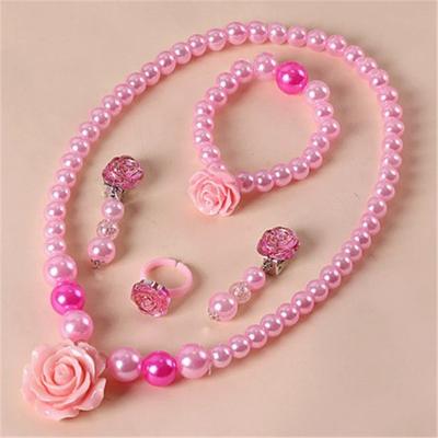 Çocuk İnci Kolye Bilezik Küpe Yüzük Set Kız Bebek Aksesuarları Noel Doğum Günü Hediyesi