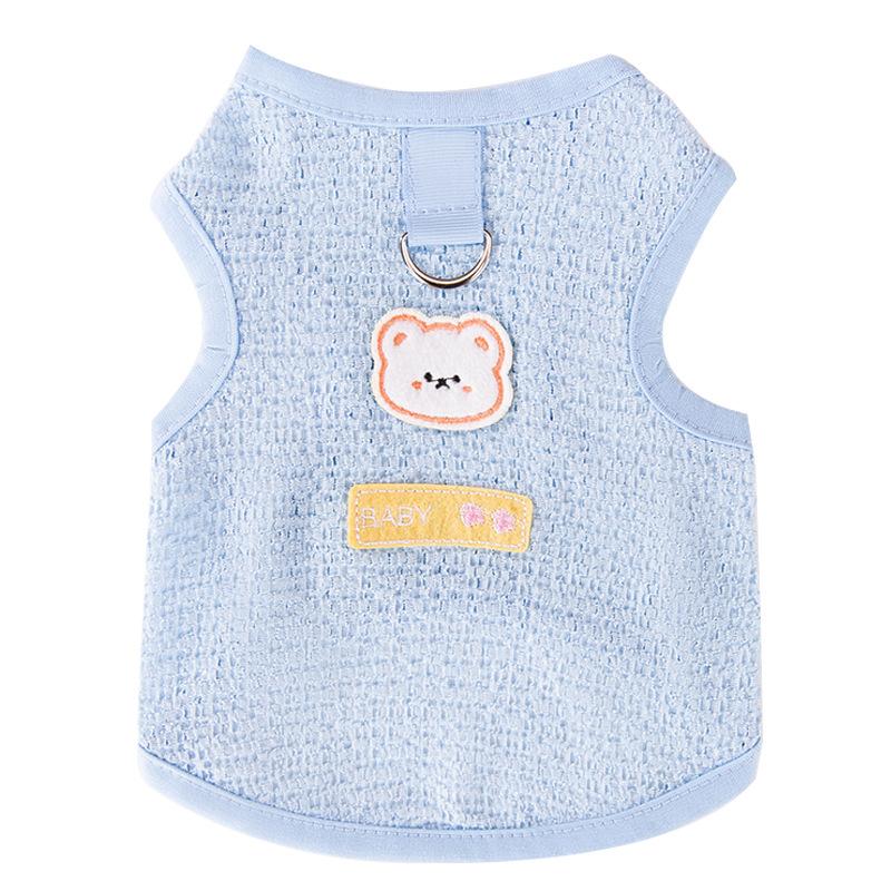 Spring and Summer Dog Cute Cartoon Hollow Breathable Bear Sticker Traction Vest Cat Two Feet Pet Dog Clothes
