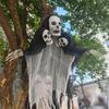 Large Hanging Three Head Skull Ghost Halloween Haunted House Decoration Gauze Prop Spooky Doorway Horror Suspended Ornament