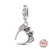 925 Silver Pink Bow Girl Heart Pendant Charms Fits 3mm 925 Original Bracelet Necklace Womens Fine DIY Jewelry Gifts 2025 New in