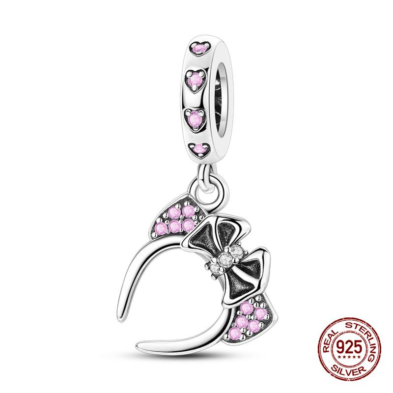 925 Silver Pink Bow Girl Heart Pendant Charms Fits 3mm 925 Original Bracelet Necklace Womens Fine DIY Jewelry Gifts 2025 New in
