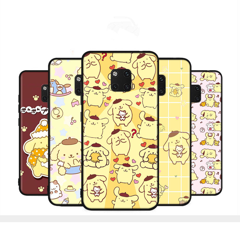 HK31 PomPom Purin Black Sofe Case for iPhone 16 15 Plus 14 13 Pro 8 SE XR XS Max P30 Nova 5T Y5P Y6 Y7 Y8P Y9 Realme C30 C33 C31 VIVO Y36 V27